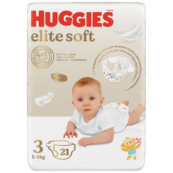 Huggies Elite Soft 3, (5-9 кг.) 21 шт.